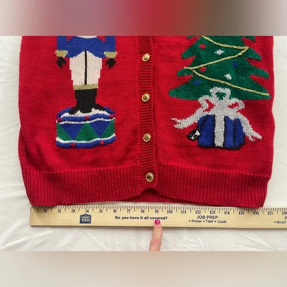 Vintage Laura Gayle Button Up Red Christmas Sweater Vest - Picture 7 of 10